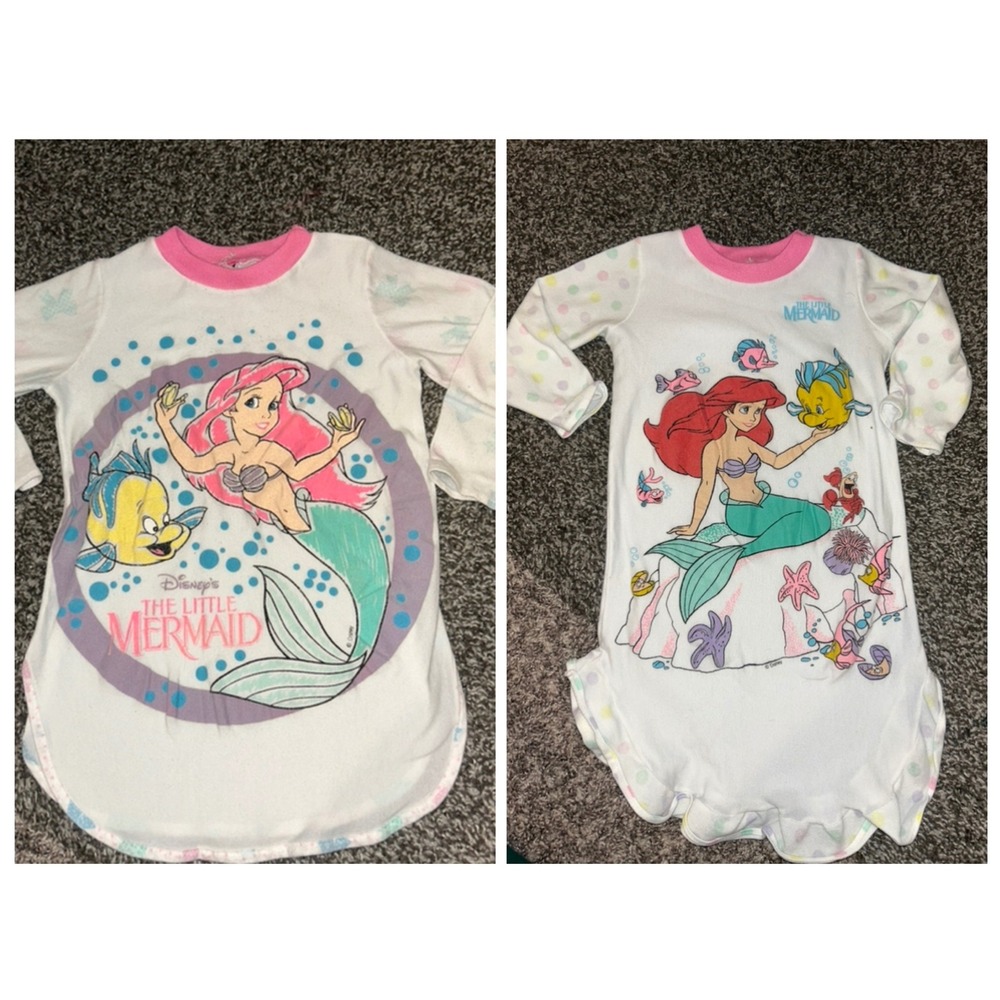 2 Vintage Disney Little Mermaid Ariel 80s/90s Ruffled Nightgown